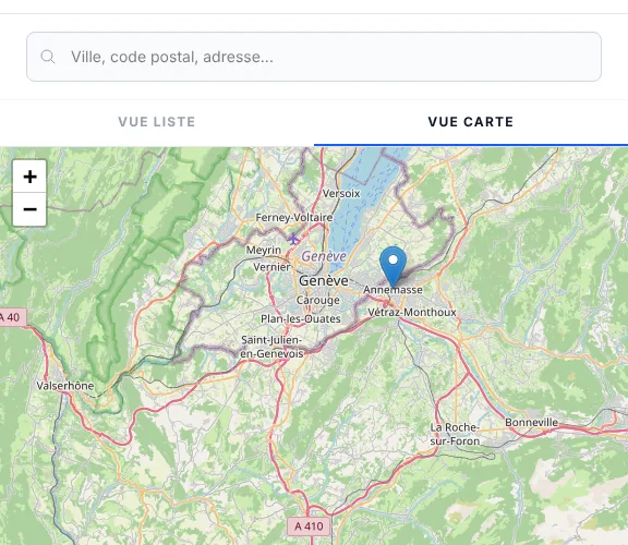 Sélecteur de magasin CUBE Bikes sur carte Leaflet (données de démonstration)