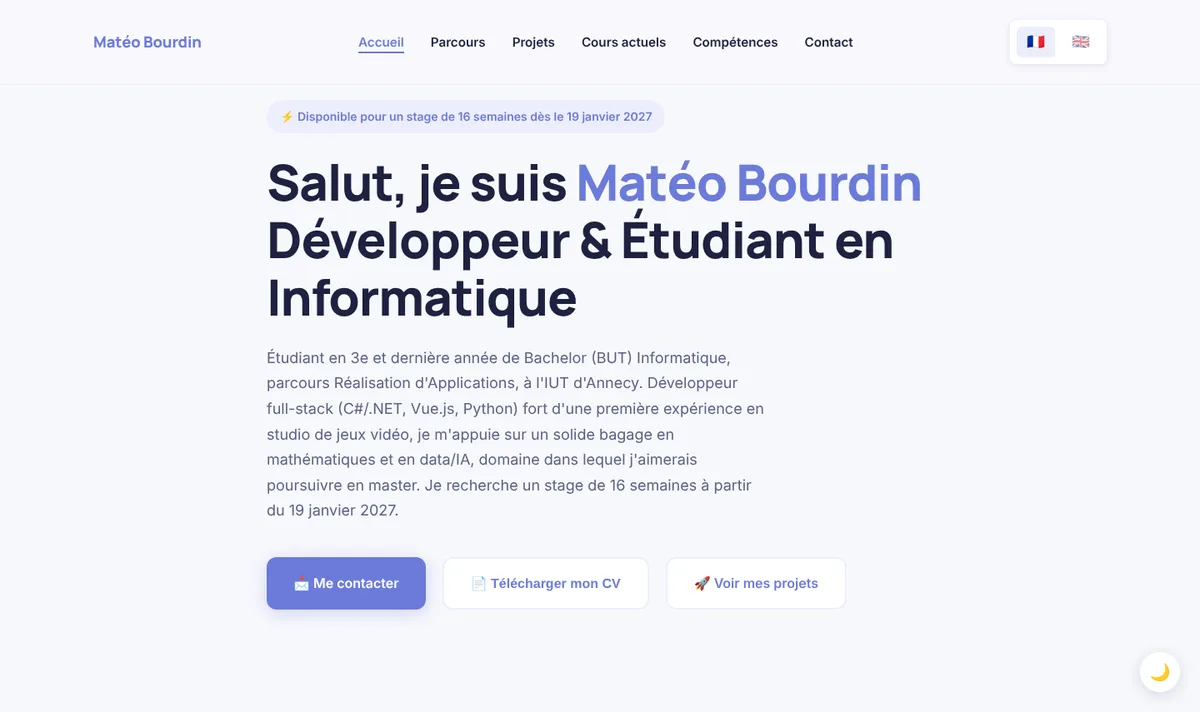 Page d’accueil du portfolio